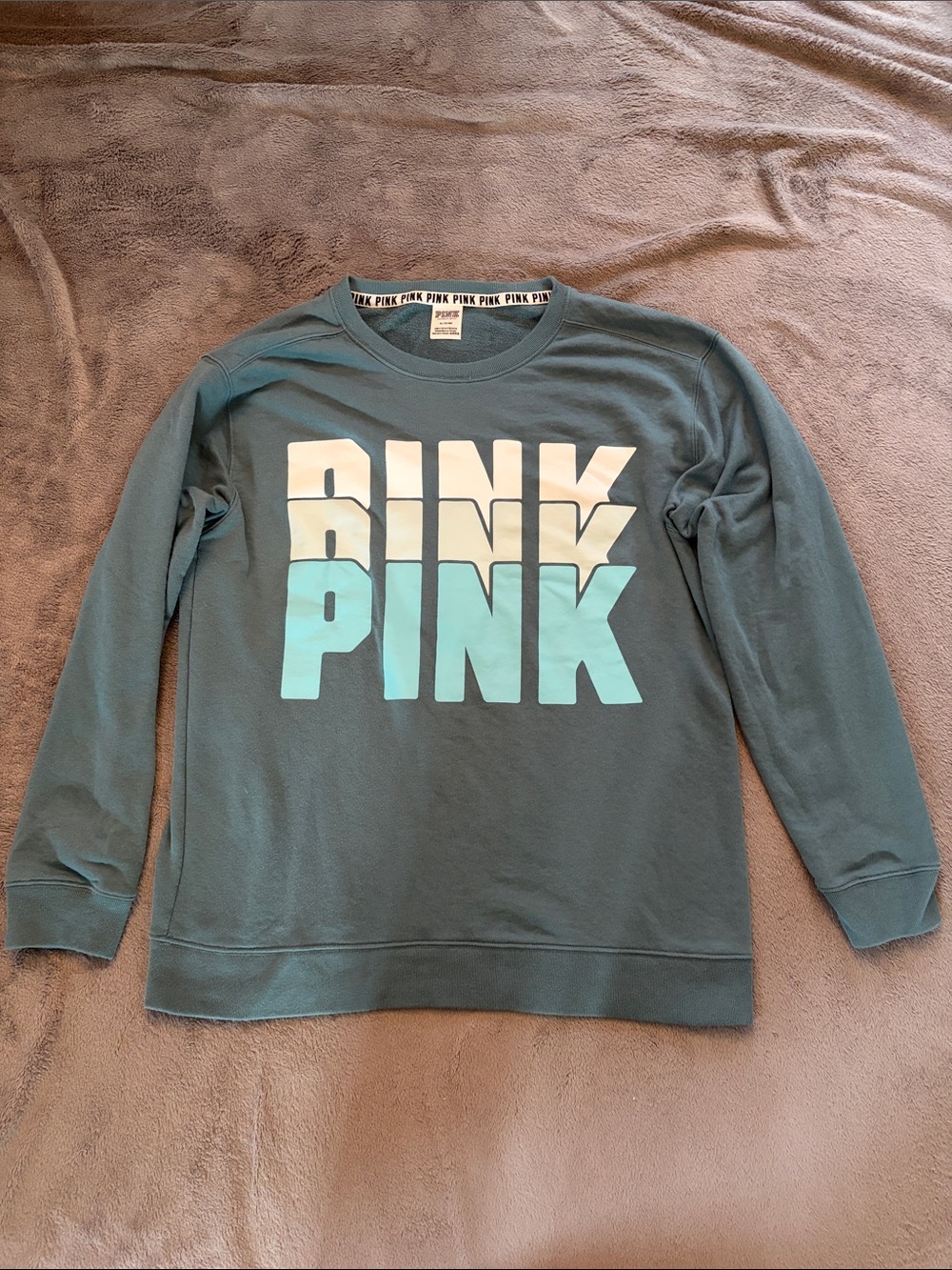 PINK Victoria's Secret Teal Crewneck Sweatshirt with White and Aqua Logo
